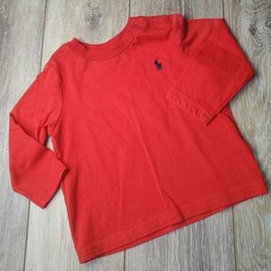 🇺🇲Ralph Lauren baby's red long sleeve tee, navy pony Size 9 months